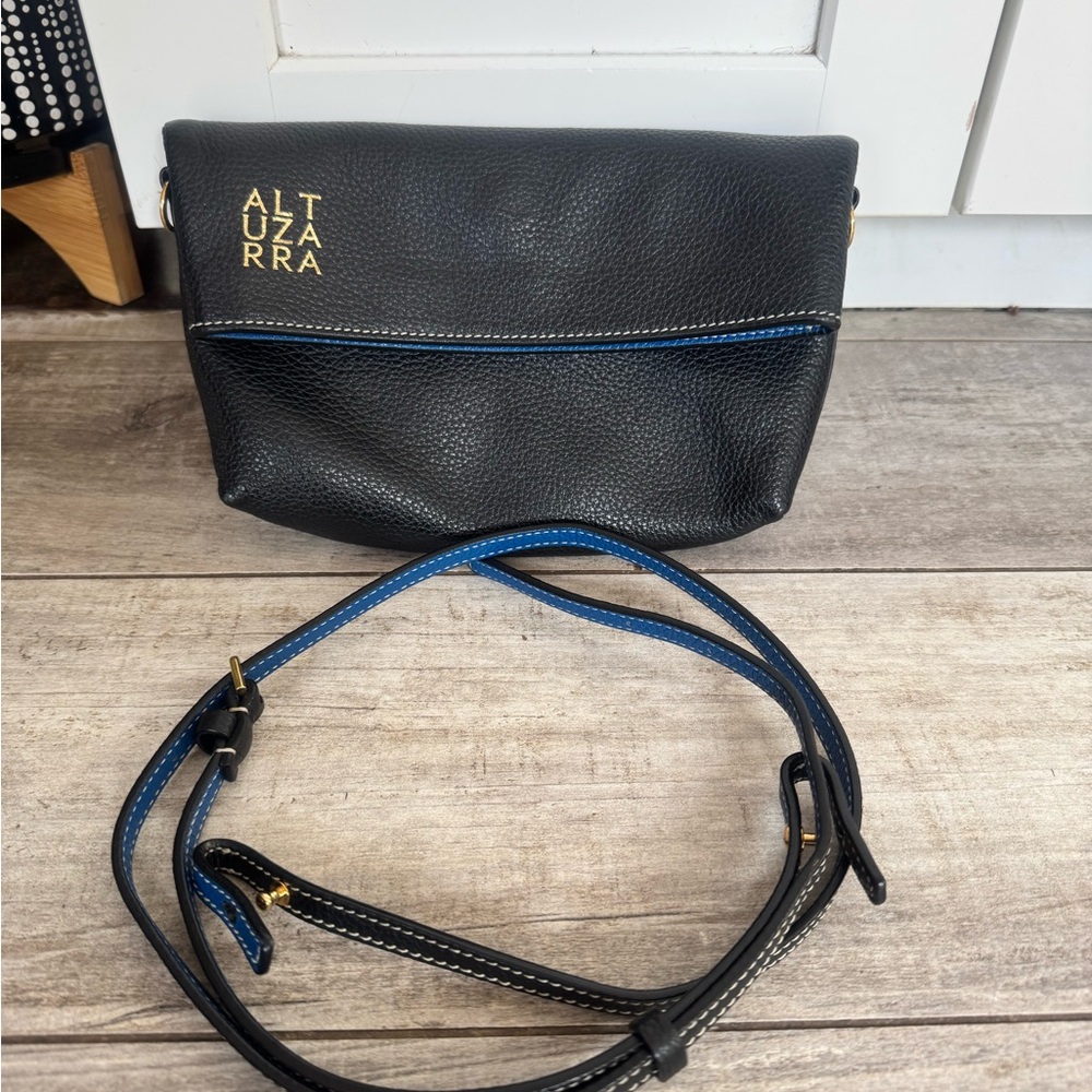 Altuzarra Black Leather Bag with Blue Trim